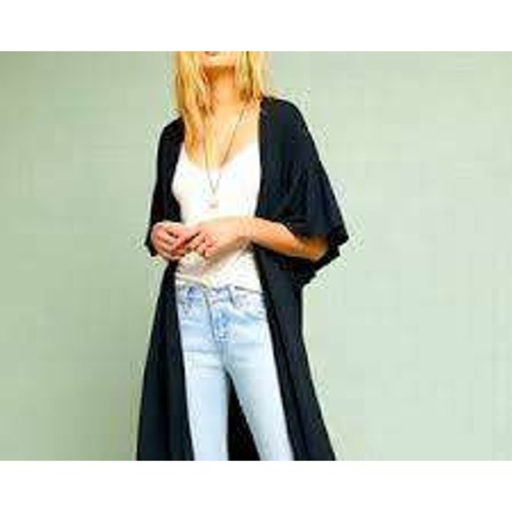 Anthropologie NEW Saturday Sunday Black Ruffle Sleeve Open Front Kimono SMALL